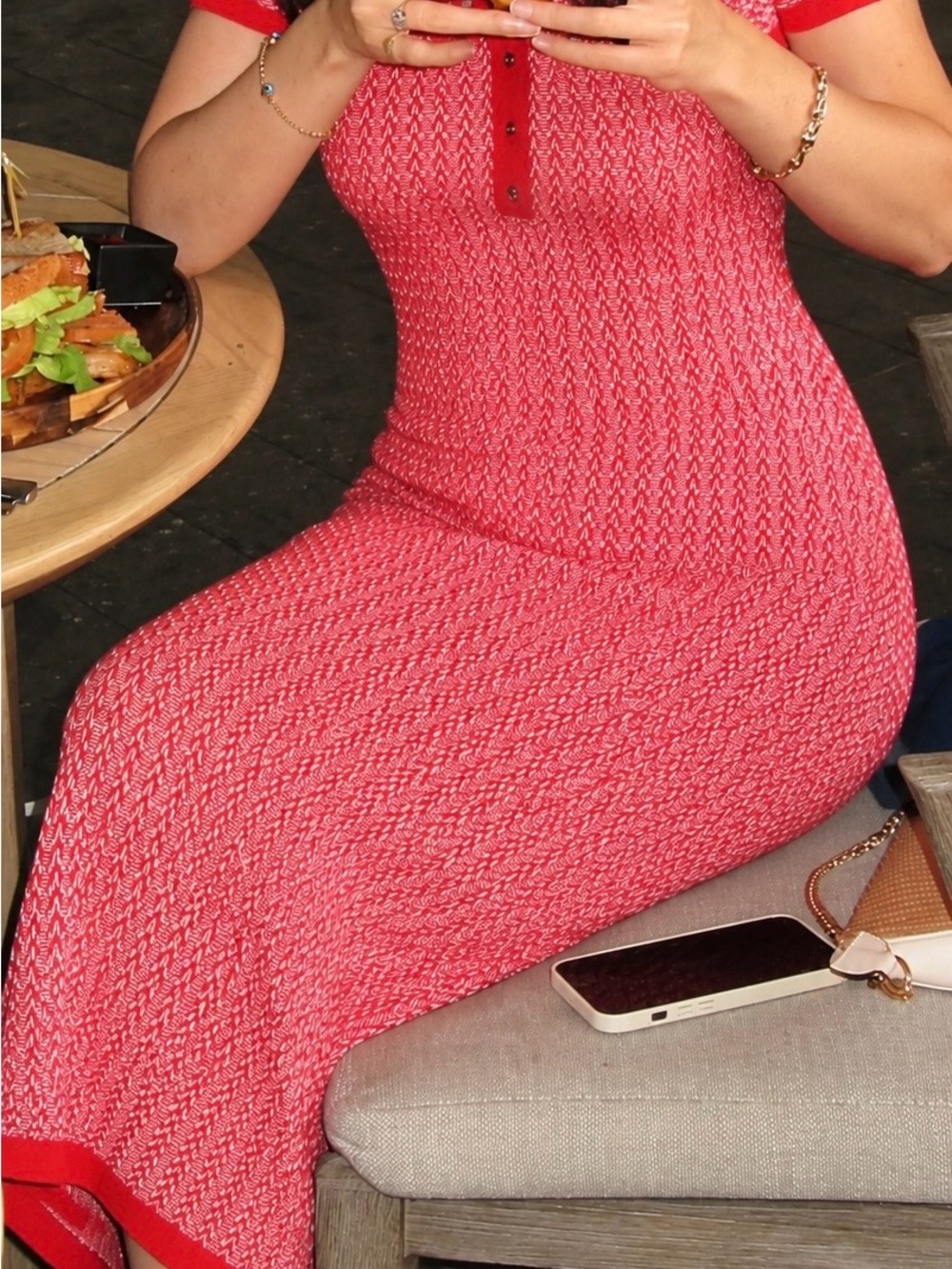 Maje Red Knit Polo Maxi Dress